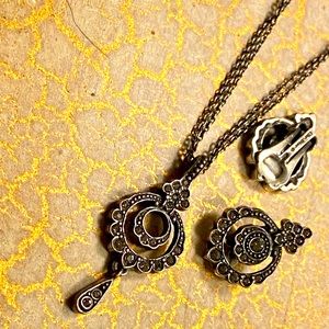 DIOR  signed necklace & Earrings Gunmetal w crystals